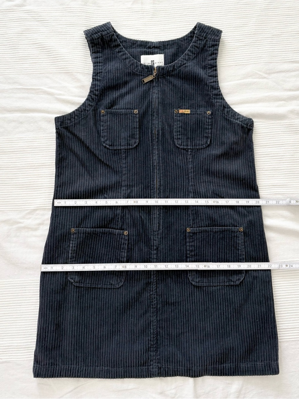 Vintage Cotton Ginny Corduroy Zip-Front Pinafore Dress in Grey Navy - Picture 6 of 8